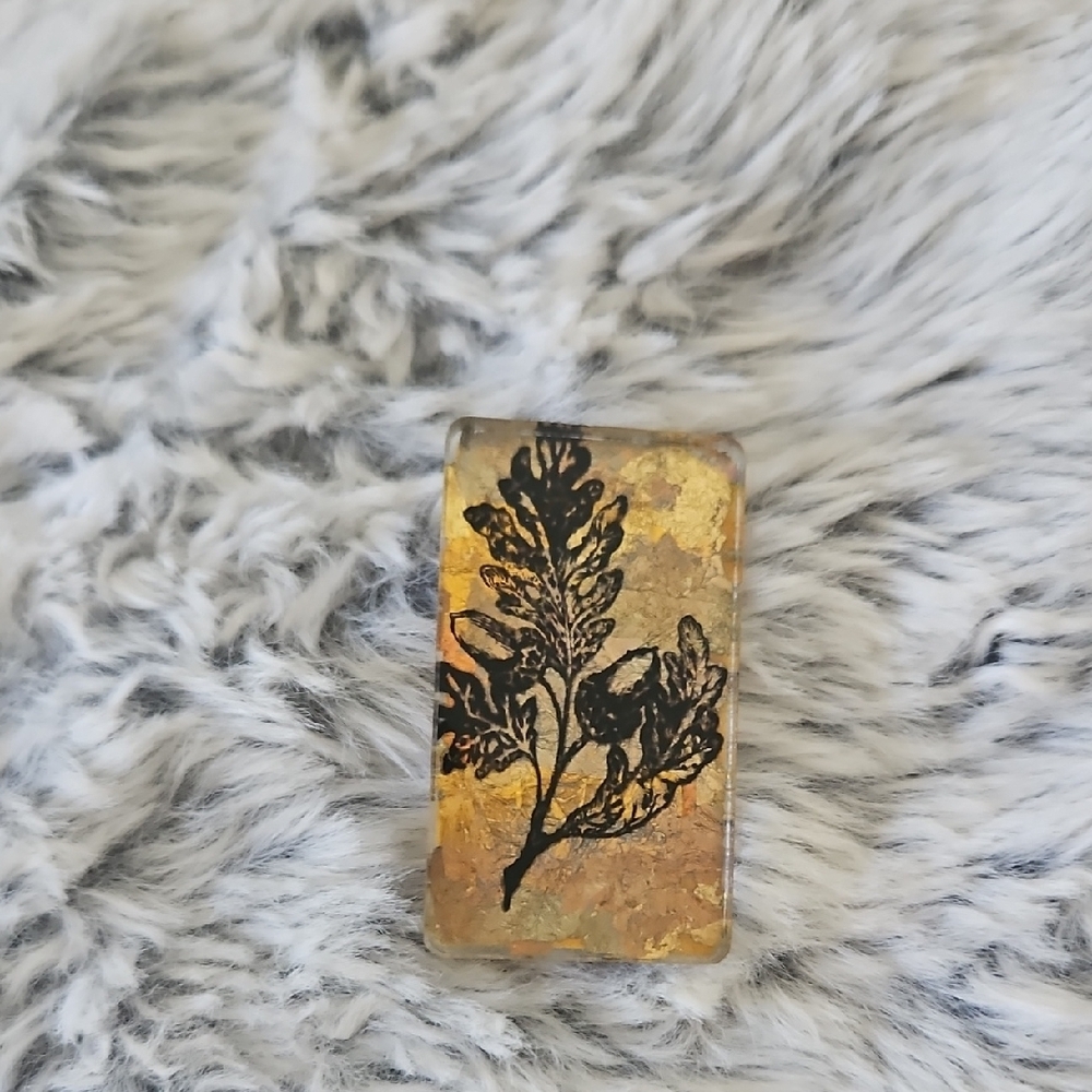 Gold and Black Botanical Resin Pendant